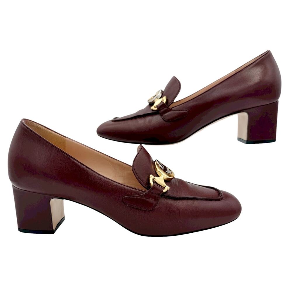 Gucci Zumi Interlocking GG Loafer Pumps EU 37 US 7 Bordeaux Burgundy Block Heel - Picture 13 of 16